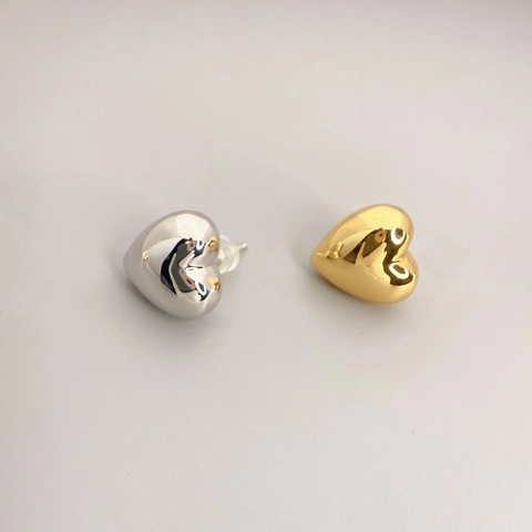 Heart Stud Earrings With 925 Sterling Silver Earring Post Copper Polished Smooth Minimalist Jewelry For Women