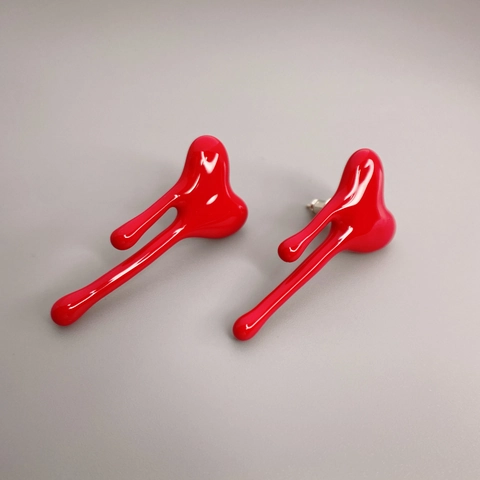 Molten Heart Stud Earrings Red Enamel Copper 18K Gold Plated With 925 Sterling Silver Earring Post Artistic Liquid Shape For Women