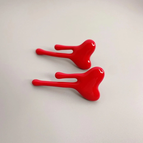Molten Heart Stud Earrings Red Enamel Copper 18K Gold Plated With 925 Sterling Silver Earring Post Artistic Liquid Shape For Women