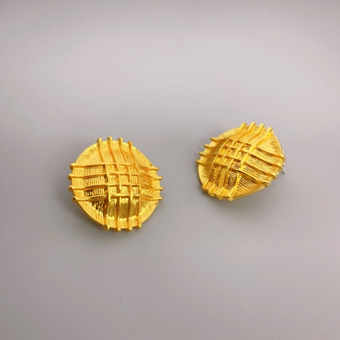 Orecchini A Lobo Tondi In Rame Placcato Oro 18K Con Perno In Argento Sterling 925 Geometrici Vintage Da Donna