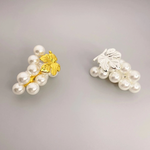 Grape Shaped Stud Earrings With Faux Artificial Pearl And 925 Sterling Silver Earring Post Gold Plated Copper Jewelry For Women