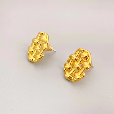 Orecchini A Lobo Rotondi Geometrici In Rame Intrecciato Cavo Chic Metallico Minimalista Per Donna Con Perno In Argento 925