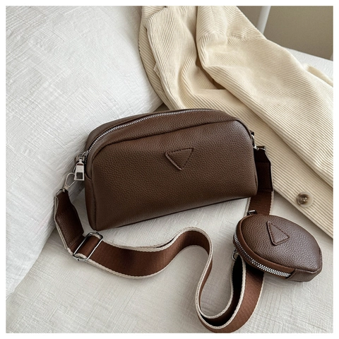 Bolso Bandolera de Mujer en Cuero PU con Patrón de Lichi Vintage Bolso Sub-Madre con Correa de Hombro Ancha Decoración Triangular