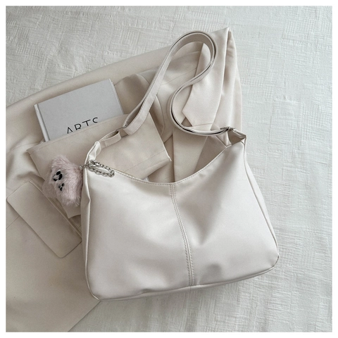 Women Fashion PU Leather Shoulder Bag Solid Color Hobo Bag Large Capacity Underarm Bag With Bear Plush Charm Daily Handbag