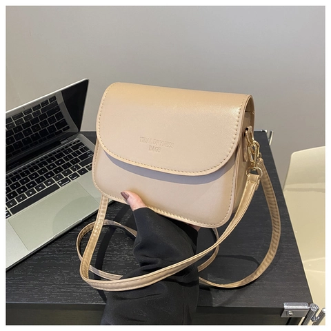 Bolso de Hombro de Cuero PU con Solapa de Color Sólido Vintage para Mujer Bolso Bandolera Cuadrado Pequeño de Alta Textura con Correa Ajustable