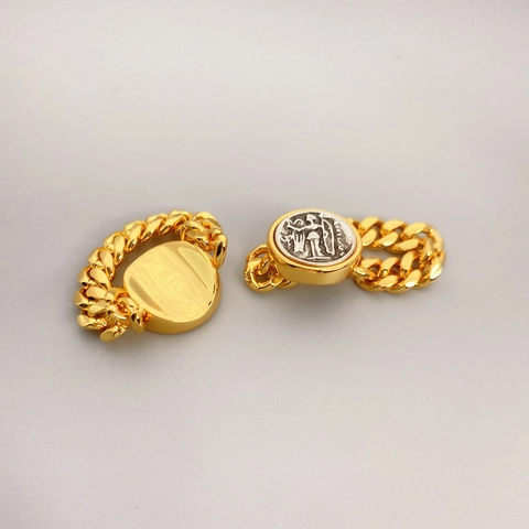 Vintage Kupferring Mit Klassischem Porträt Münzrelief Gedrehtem Seilband Klassischer Zweifarbiger Barockschmuck Für Damen