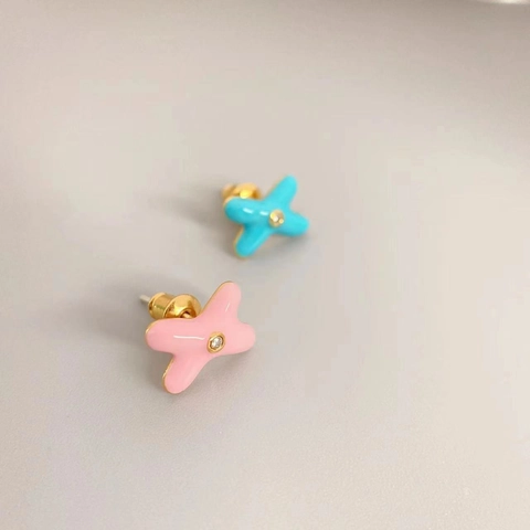 X Shape Enamel Stud Earrings For Women Cute Cross Star Zircon Jewelry With 925 Sterling Silver Earring Post