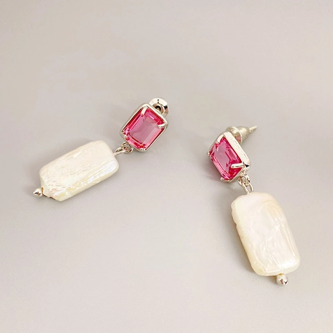 Orecchini Pendenti Con Perle D'acqua Dolce Barocche Rame Strass Geometrico Retrò Con Perno In Argento Sterling 925 Per Donna
