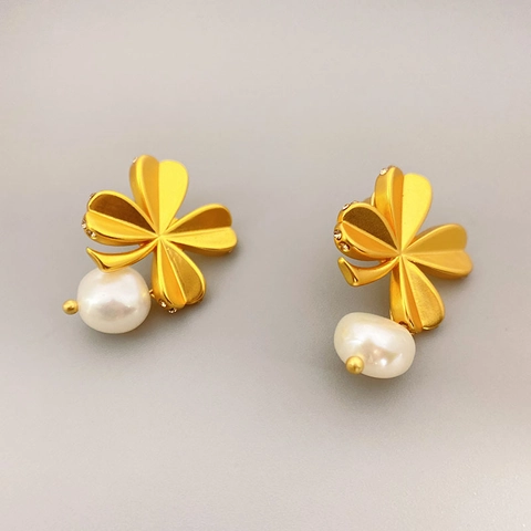Clover Artificial Pearl Drop Earrings With 925 Sterling Silver Earring Post Copper 18K Gold Plated Zircon Elegant Jewelry Women