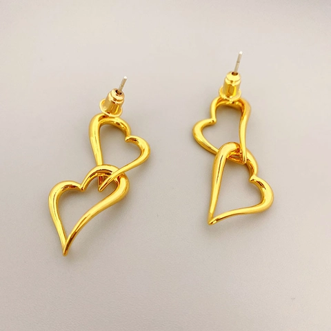 Geometrische Ineinandergreifende Doppelherz Ohrringe Kupfer Vergoldet Mit 925 Sterling Silber Ohrstecker Romantisch Elegant