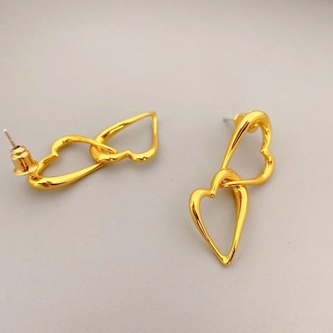 Geometrische Ineinandergreifende Doppelherz Ohrringe Kupfer Vergoldet Mit 925 Sterling Silber Ohrstecker Romantisch Elegant
