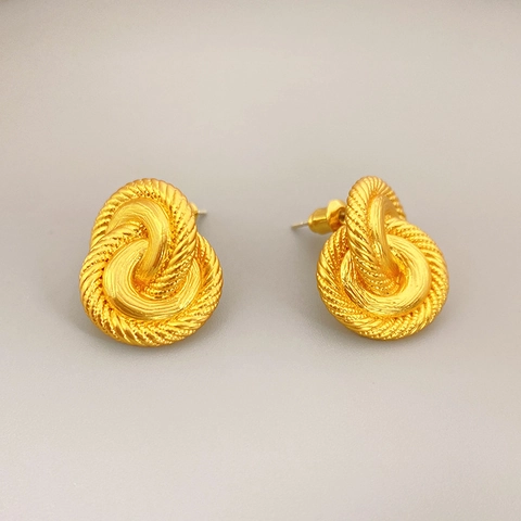 Pendientes De Botón Con Nudo En Espiral Vintage Francés Latón Chapado En Oro 18K Con Poste De Plata De Ley 925 Geométrico