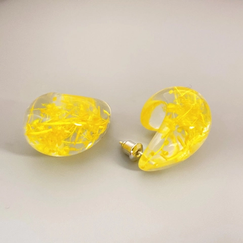 Pastoral Fashion Real Dried Flower Resin Stud Earrings With 925 Sterling Silver Earring Post For Women Temperament Jewelry
