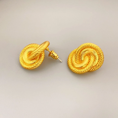 Pendientes De Botón Con Nudo En Espiral Vintage Francés Latón Chapado En Oro 18K Con Poste De Plata De Ley 925 Geométrico