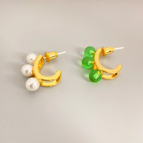 C-Förmige Ohrstecker Mit 925 Sterling Silber Ohrstecker Kupfer Vergoldet Eingelegte Imitationsperle Kraal Geometrisch Elegant