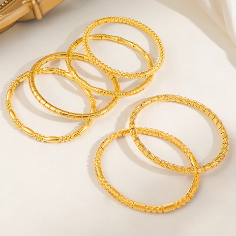 Bracciale Rigido Texturizzato Acciaio Inossidabile Placcato Oro Perla Design Bambù Moda Minimalista Per Donne