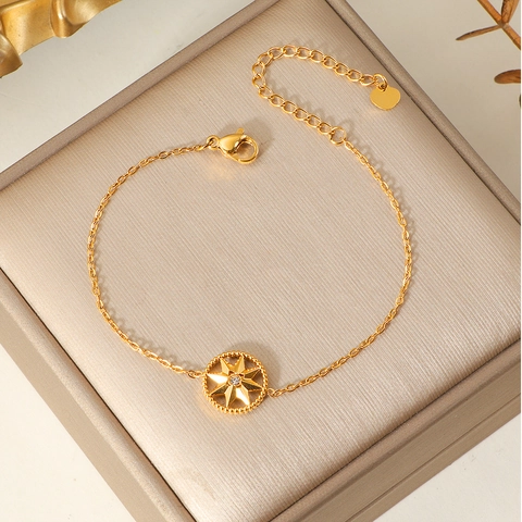 Star Compass Pendant Bracelet Gold Plated Stainless Steel Adjustable Chain With Zircon Jewelry For Women