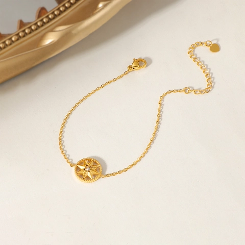 Star Compass Pendant Bracelet Gold Plated Stainless Steel Adjustable Chain With Zircon Jewelry For Women