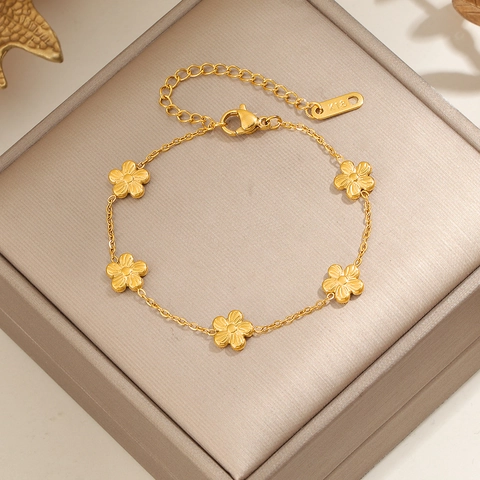 Bracciale Fiori Acciaio Inossidabile Placcato Oro 18K Gioielli Stile Coreano Elegante Per Donna Regolabile