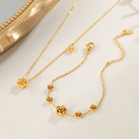 3D Camellia Bloem Ketting Goud Verguld Titanium Staal Elegante Sleutelbeen Ketting Voor Vrouwen Zoete Florale Accessoire