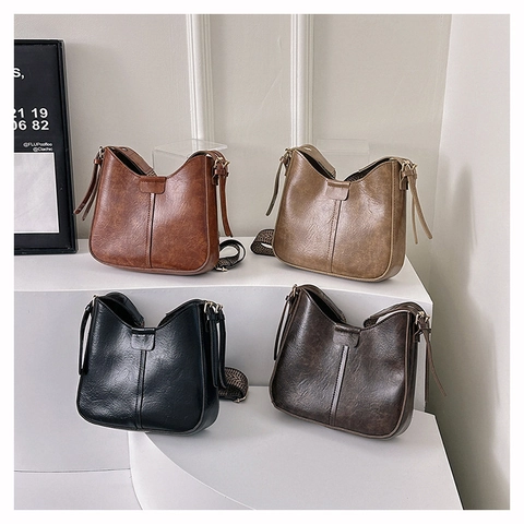 Vintage Maillard PU Leather Hobo Bag For Women With Adjustable Wide Woven Geometric Strap Single Shoulder Crossbody Bag