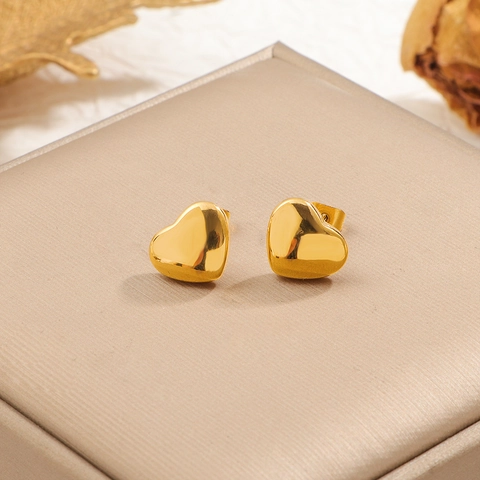 Minimalist Stainless Steel Heart Stud Earrings 18K Gold Plated Small Sweet Polished Mirror Surface Earrings For Women Daily Jewelry
