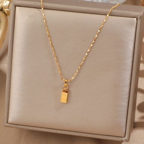Collana Con Pendente Lingotto D'Oro Acciaio Al Titanio Placcato Catena Clavicola Gioielli Di Moda Minimalista Per Donna