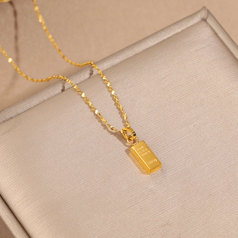 Collana Con Pendente Lingotto D'Oro Acciaio Al Titanio Placcato Catena Clavicola Gioielli Di Moda Minimalista Per Donna
