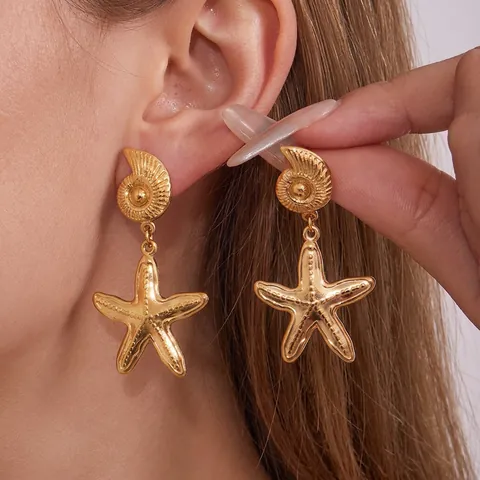Zeester Schelp Hangoorbellen Verguld Roestvrij Staal Nautische Zomer Strand Sieraden Voor Dames