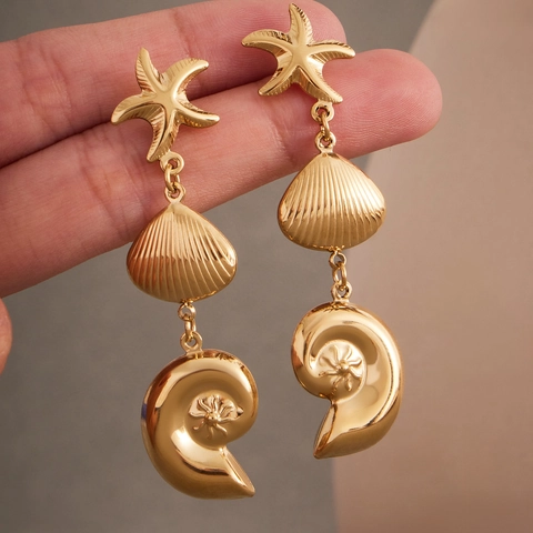 Zeester Schelp Hangoorbellen Verguld Roestvrij Staal Nautische Zomer Strand Sieraden Voor Dames
