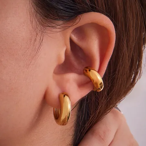 Minimalist Stainless Steel Chunky Hoop Earrings For Women Gold Silver Plated Thick Geometric Circle Huggie Earrings Fashion Jewelry