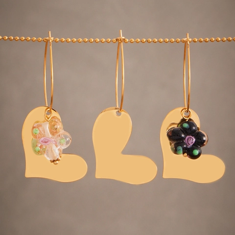 Pendientes De Aro De Corazón Acero Inoxidable Chapado En Oro De 18K Con Flor De Resina Para Mujer Joyería Vintage