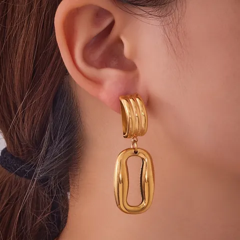 Minimalist Stainless Steel Hollow Hoop Earrings With 925 Sterling Silver Post 18K Gold Plated Irregular Geometric Jewelry For Women
