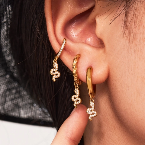 Stainless Steel Hoop Earrings Heart Star Snake Infinity Scissors Rhinestone Pendant Earrings Gold Jewelry For Women