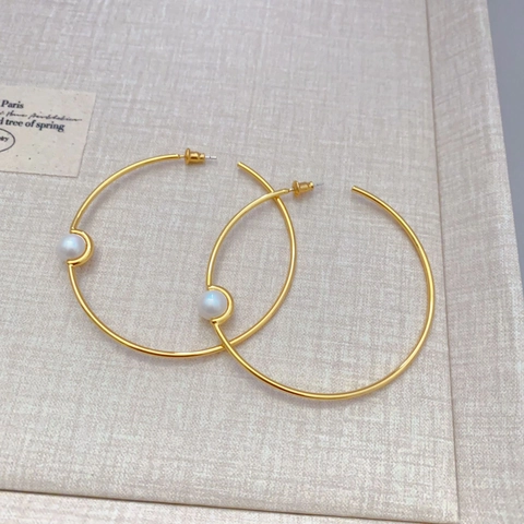 Pendientes De Aro Grandes Elegantes Cobre Bañado En Oro 18K Perla Artificial Con Poste De Plata Esterlina 925 Para Mujer Joyería