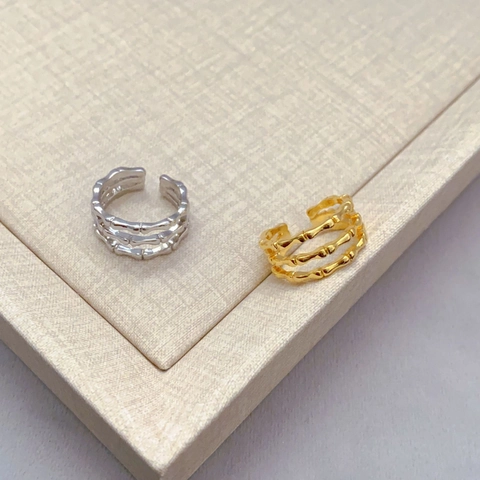 Verstelbare Ring Met Meerdere Lagen Hol Bamboe Elegante Vergulde Koperen Minimalistische Sieraden Dames