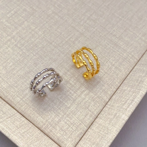Verstelbare Ring Met Meerdere Lagen Hol Bamboe Elegante Vergulde Koperen Minimalistische Sieraden Dames