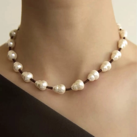 Collar Y Pulsera De Perlas Barrocas Artificiales Con Cordón Trenzado Cierre De Ojo De Tigre Joyería Vintage Para Mujer
