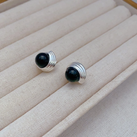 Orecchini A Lobo Retro Francesi Con Perla Artificial Agata Rossa Nera E Perno In Argento Sterling 925 Gioielli In Rame Vintage