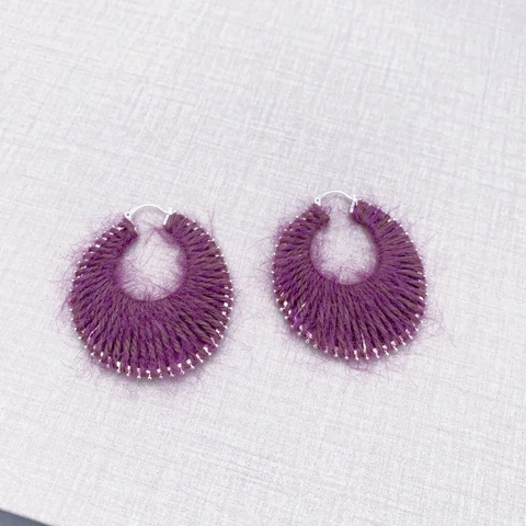 Vintage Handgewickelte Gestrickte Creolen Mit Silber Ohrstecker-Stift Bunte Wollfaser Garn Geometrische Ohrringe Für Damen Schmuck
