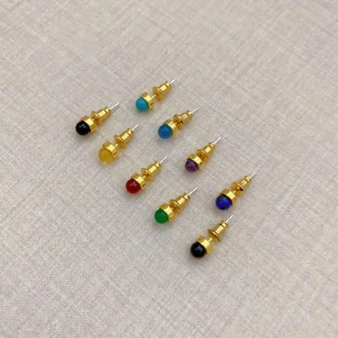 Minimalistische Runde Edelstein Ohrstecker Mit 925 Sterlingsilber Ohrstecker-Stift 18K Vergoldet Messing Achat Schmuck Für Damen