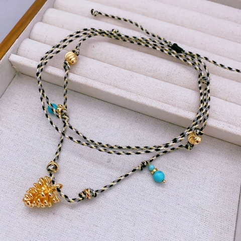Collier Pendentif Pomme De Pin Cuivre Avec Corde Tressée Colorée Style Forêt Bohémienne Longue Chaîne Pour Femmes
