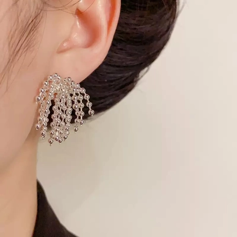 Beaded Chain Tassel Drop Earrings With 925 Sterling Silver Earring Post Gold Plated Firework Cluster Fringe Jewelry