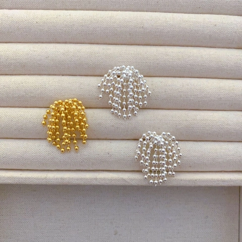 Beaded Chain Tassel Drop Earrings With 925 Sterling Silver Earring Post Gold Plated Firework Cluster Fringe Jewelry