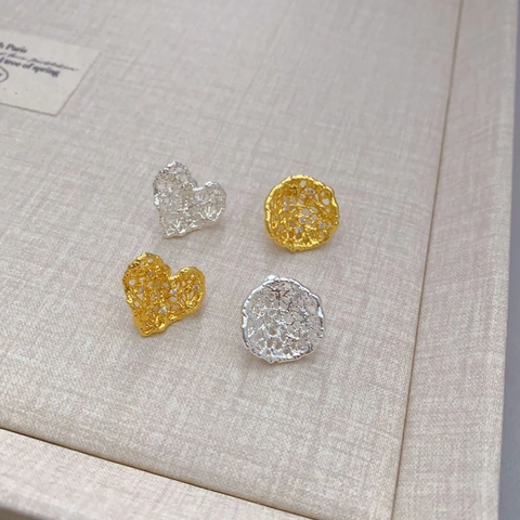 Hollow Heart Round Stud Earrings With 925 Sterling Silver Earring Post Copper Real Gold Plated Zircon Inlaid Jewelry For Women