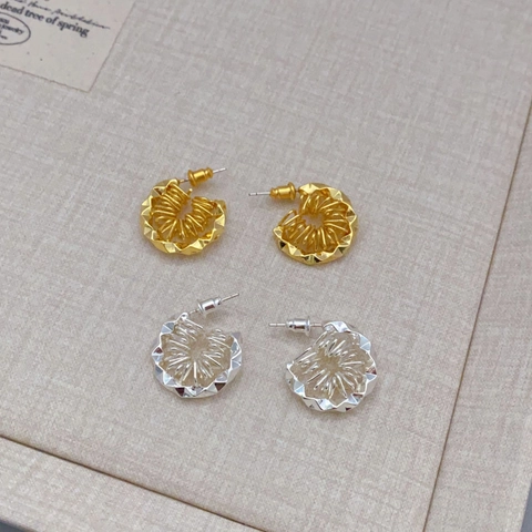 Pendientes De Botón Vintage Franceses Flor De Espiral Geométrica Irregular Latón Bañado En Oro 18K Poste De Plata De Ley 925