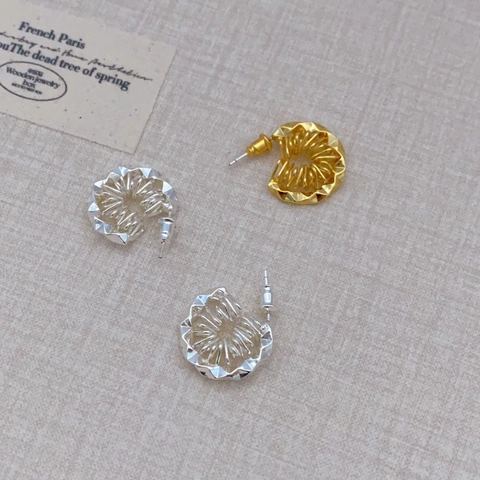 Pendientes De Botón Vintage Franceses Flor De Espiral Geométrica Irregular Latón Bañado En Oro 18K Poste De Plata De Ley 925