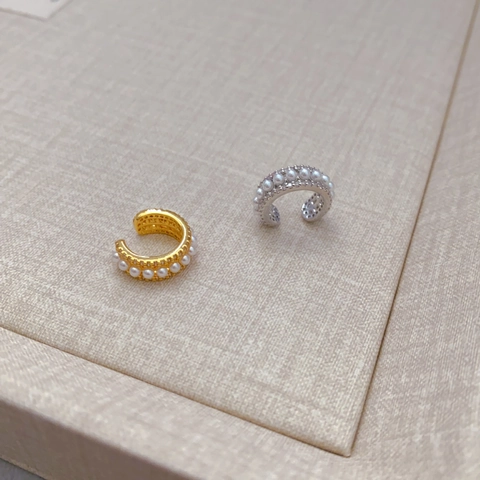 Ear Cuffs de Perlas Artificiales y Diamantes de Imitación Estilo Francés Cobre Chapado en Oro Zirconia Pendientes de Clip Para Mujer Joyería de Moda