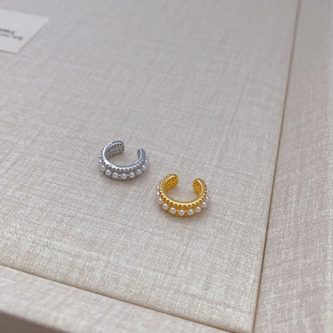 Ear Cuffs de Perlas Artificiales y Diamantes de Imitación Estilo Francés Cobre Chapado en Oro Zirconia Pendientes de Clip Para Mujer Joyería de Moda