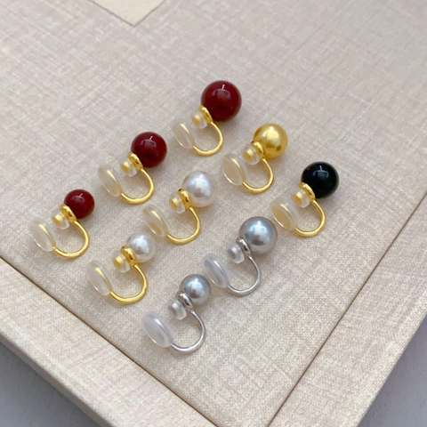 Fashion Alloy Imitation Artificial Pearl Agate Non Pierced Ear Clips With Gold Plating And Silicone Pads Comfortable U Shaped